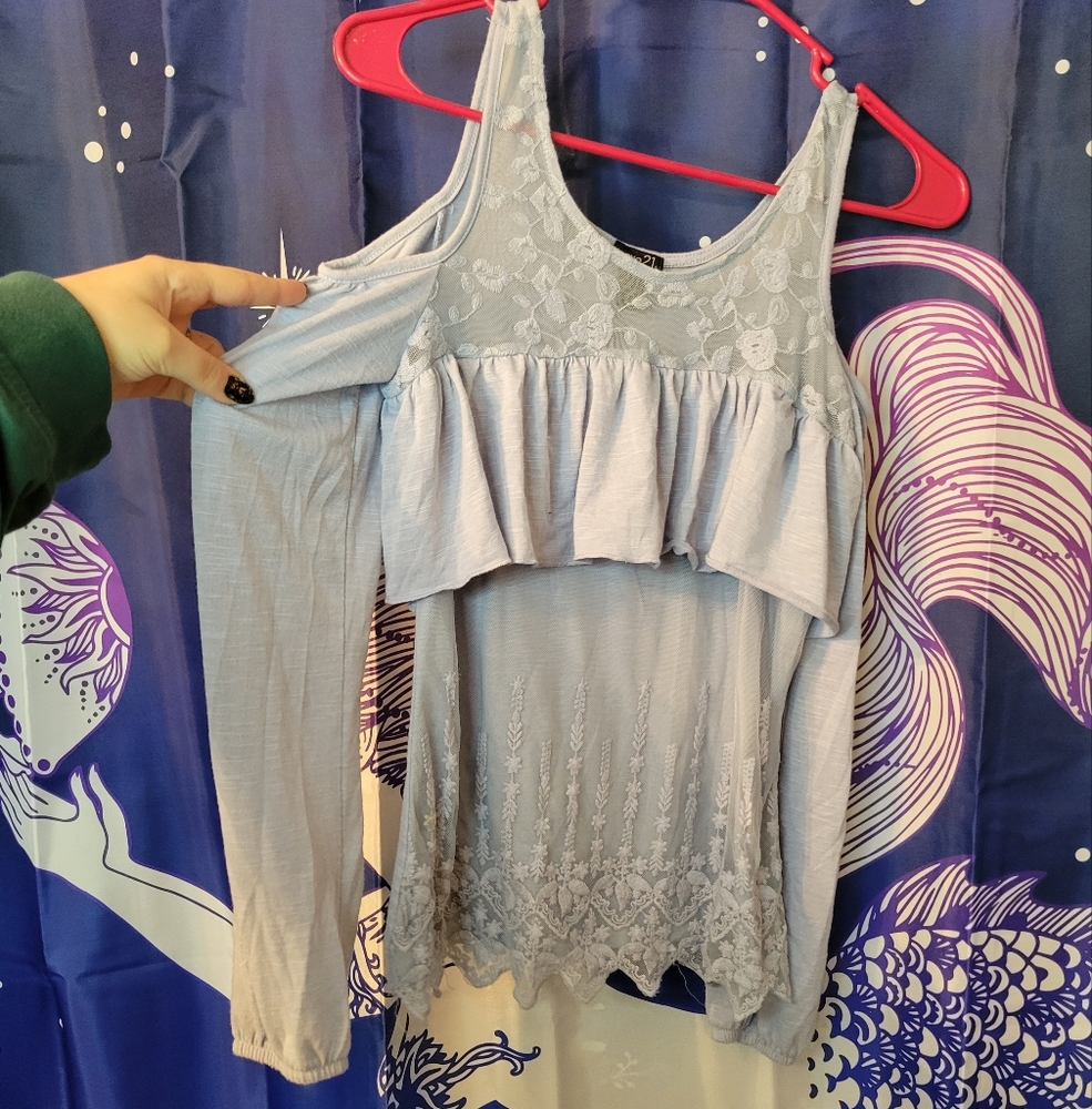 Lovely Pastel Blue CottageCore Lacey Top